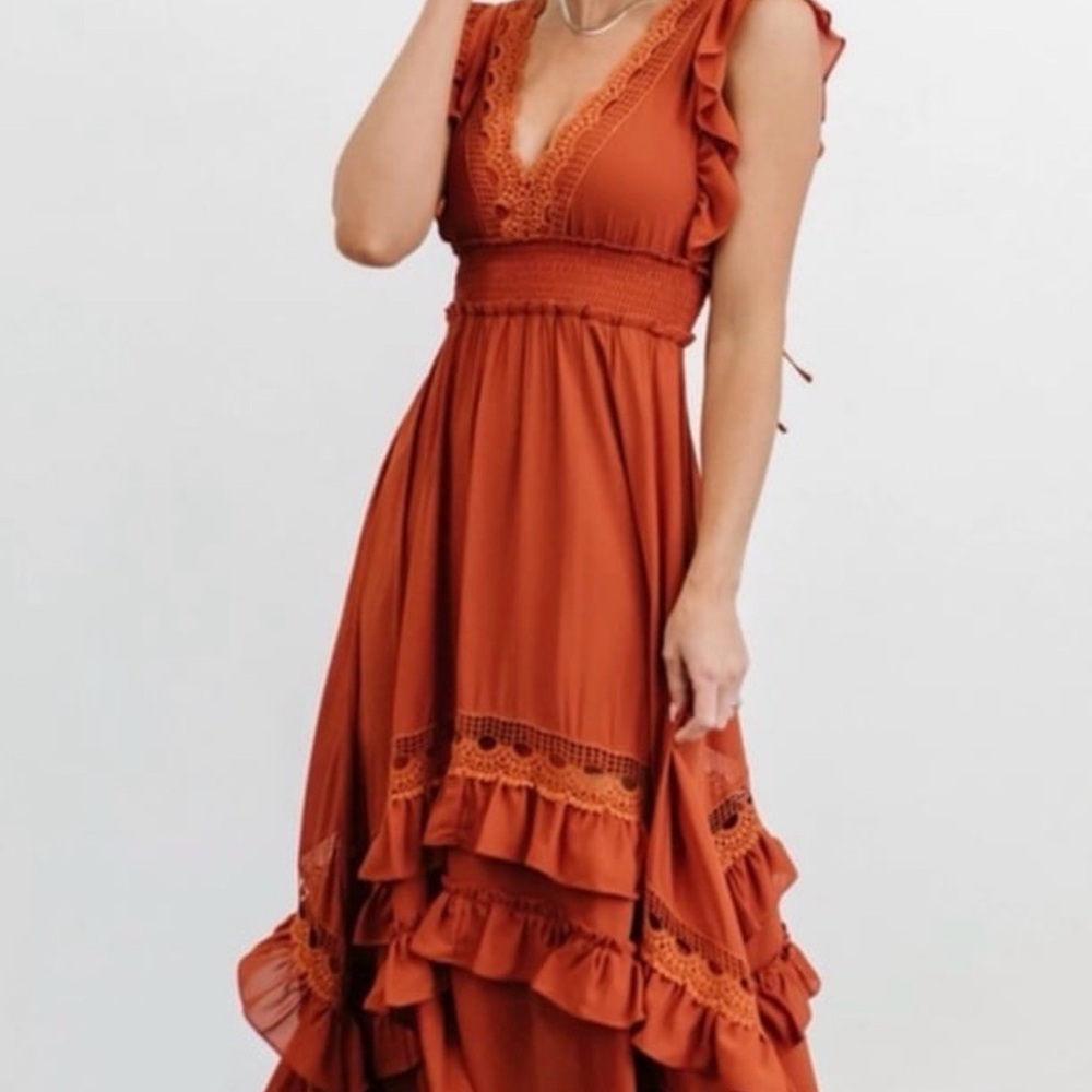 ISO BALTIC BORN Rust Orange Ruffled Maxi Dress